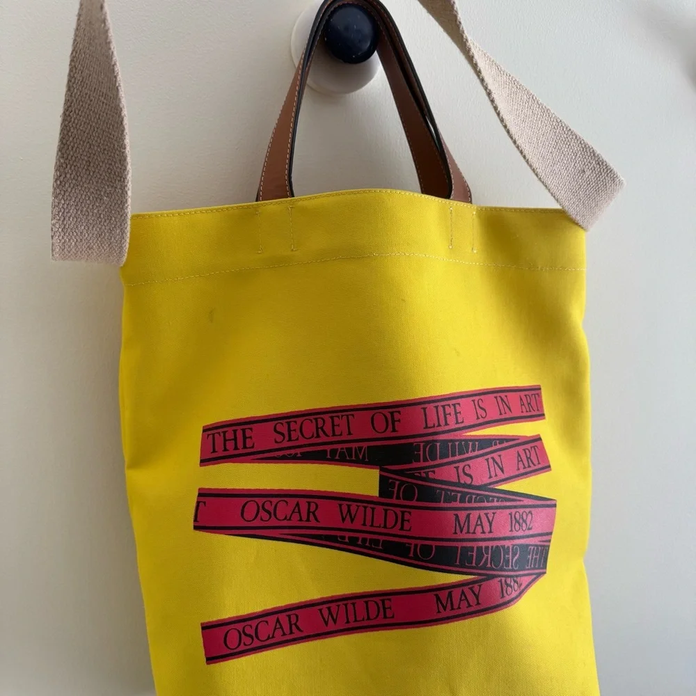 JW ANDERSON Yellow Tote with Red Accents and Brown Saddle Leather Handle